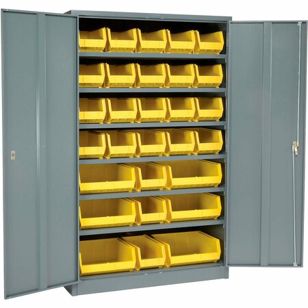 GLOBAL INDUSTRIAL Locking Storage Cabinet 48x24x78, 29 YL Stacking Bins, 6 Shelves Unassembled 500142